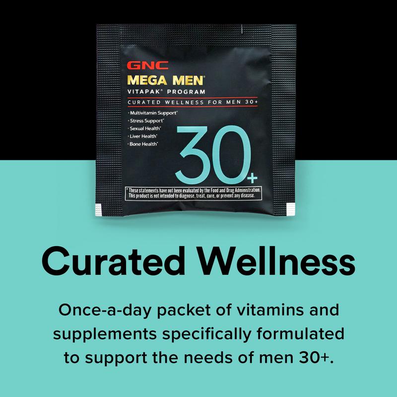 GNC Mega Men's 30+ Vitapak, 5-in-1, Multivitamin, Stress & Bone Support, 30 Count, Healthcare, Edible Dietary Supplement, Overall Wellness, Springtok