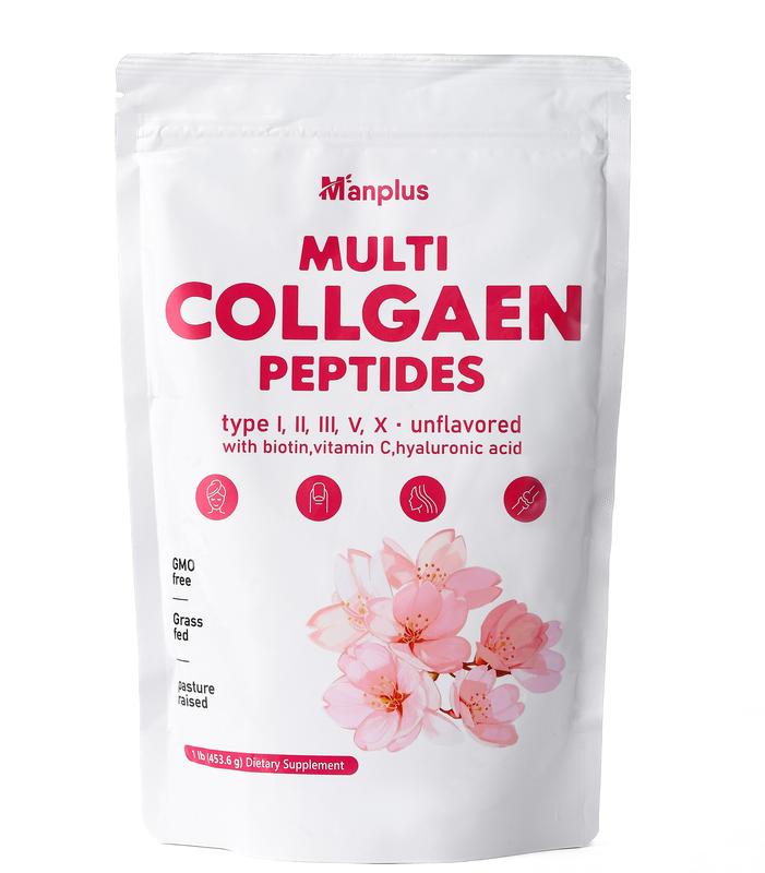 Multi Collagen Peptide Powder for Youthful Skin, Hair, Nails, and Joint Health - Edible, Fitness cola gen collagen - Manplus-1 lb