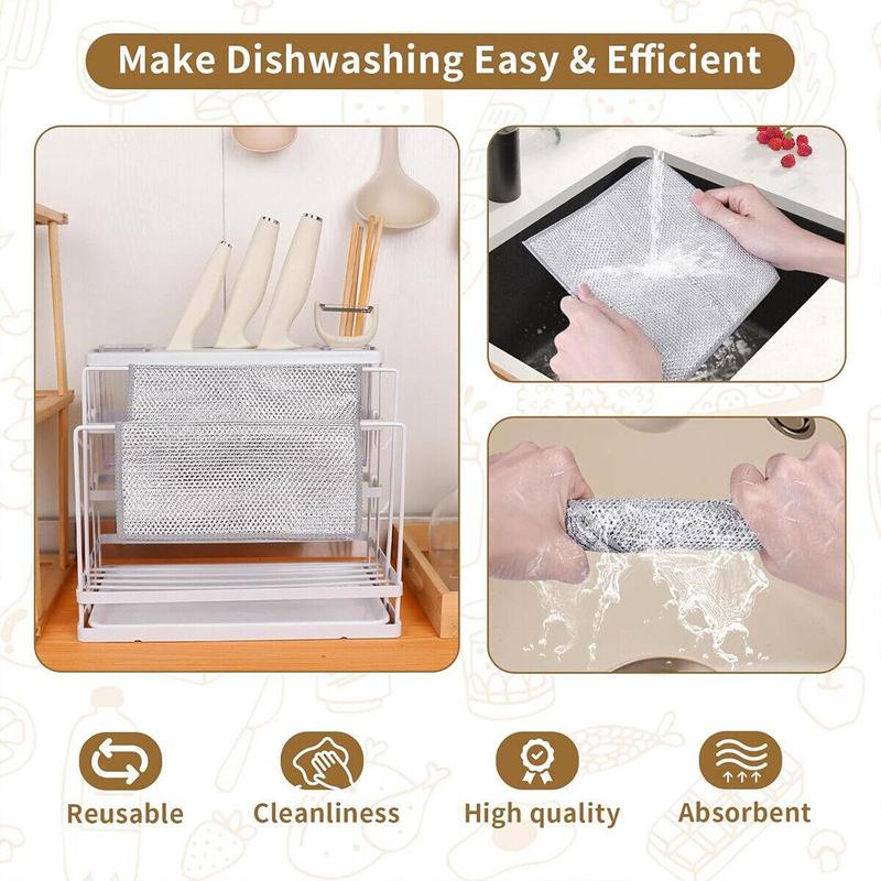 12 counts Steel Wool Dishcloth Non-Scratch Quick Dry Mesh Cloth Dishes Wire Dishwashing Rag Multipurpose Kitchen Dish Cloths Scouring Pads Multi-Use Scrubbers, Bulk Rags Net Rags for Washing Dishes Cleaning Fruit or Wet Dry Durable Cleaning Pads
