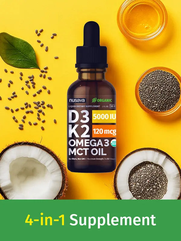 (2-PACK) Organic Vitamin D3K2 Supplement Drops with MCT Oil Omega 3, Liquid Vitamin D3 for Healthcare & Body Defenses - Non-GMO, No Fillers, 2 Fl Oz