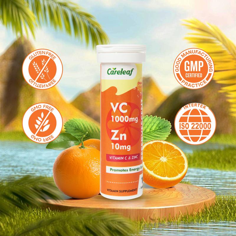 1000mg Vitamin C with 10mg Zinc Effervescent Tablets for Wellness Supplements,Immune Support Supplement with Powerful Vitamin-Orange Flavor-10 Tablets