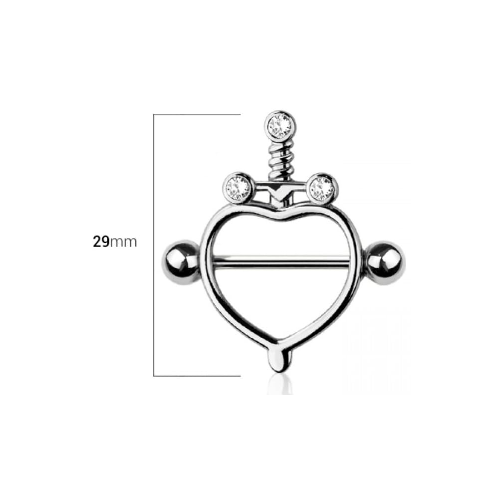 14GA 316L Stainless Steel Sword with Heart Outline Nipple Shields, Sold as a Pair (Gold Tone)