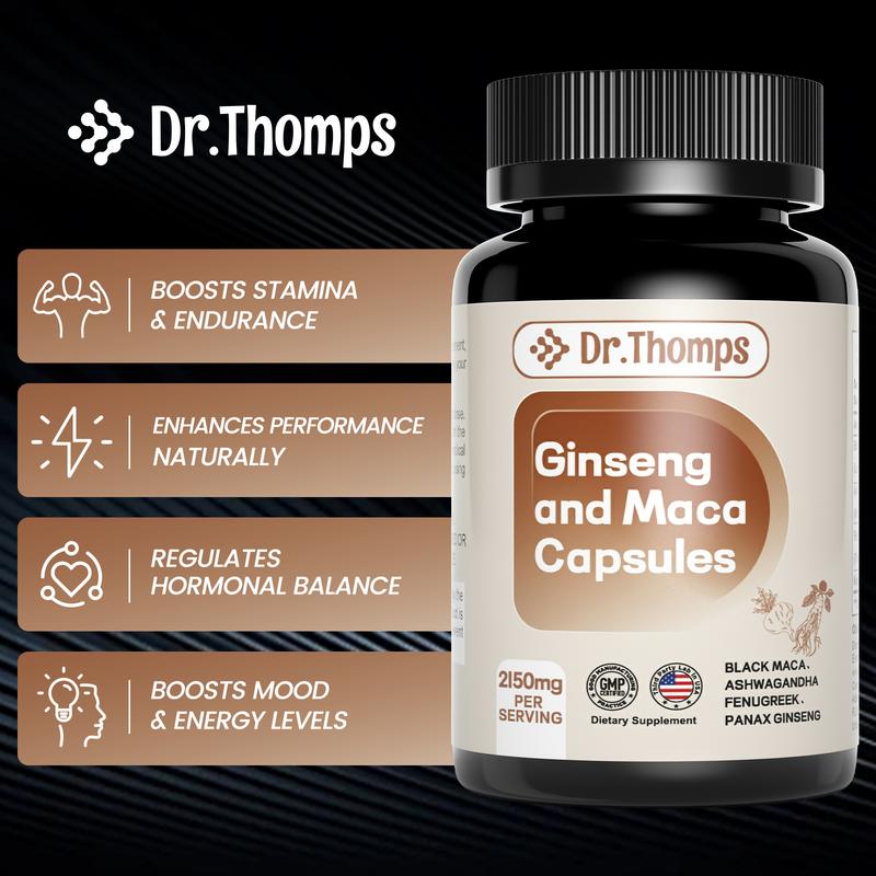 Dr. Thomps 4-in-1 Organic Maca Root Capsules with Ashwagandha, Fenugreek & Ginseng | Energy & Hormone Balance for Men & Women | 120 Vegan Capsules