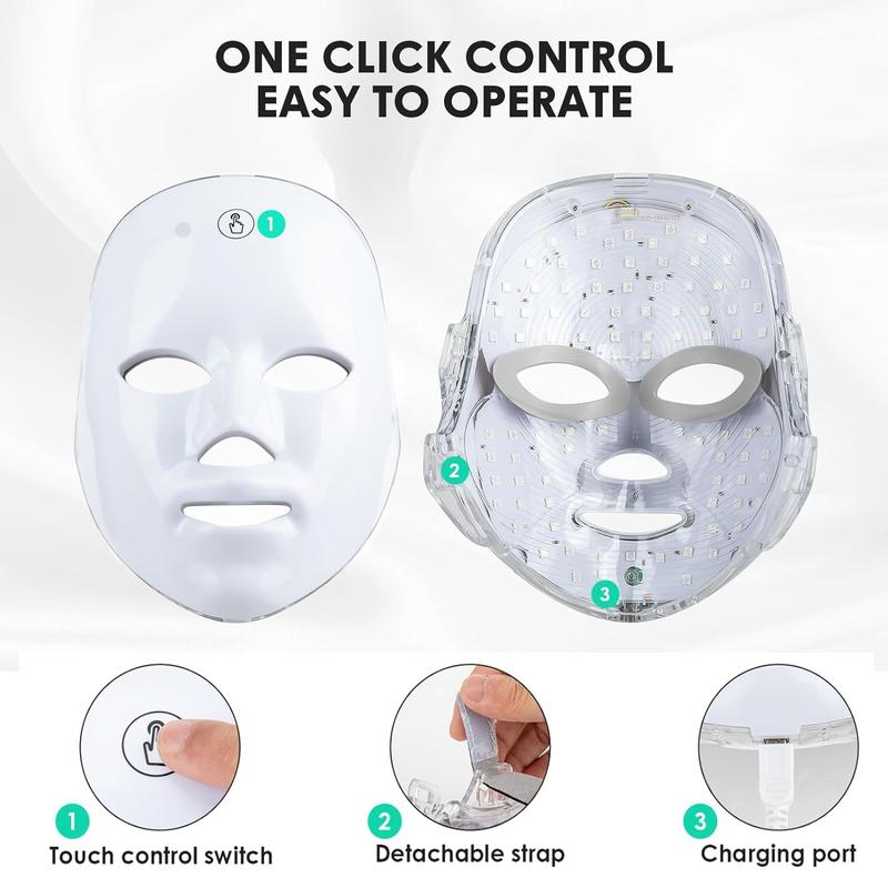 Mother's Day Gift, Rechargeable Facial Mask, 1 Count Summer Makeup, 7 Color LED Beauty Mask, Led Facial Light, Comfort Skin Care Mask Facial Beauty Massagers, Ideal Gift for Women, 2024 Personal Skincare Products, Skincare