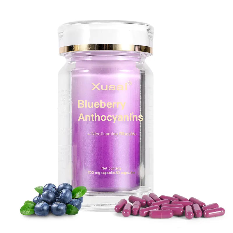 1 Bottle Xuaai Blueberry Anthocyaninis+NR- NAD Supplement for Skin Aging Support, Energy, and Focus - 60 Capsules - Vitamin & Wellness Supplements Dietary Healthcare Edible Support eye health