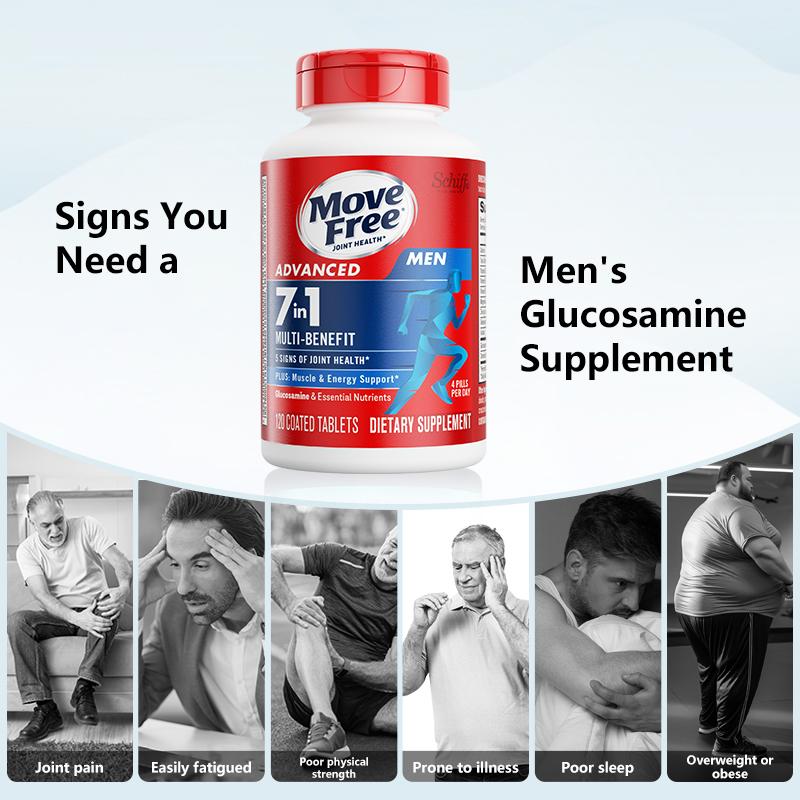 Move Free joint health 7-in-1 Glucosamine Chondroitin Plus Calcium Complex Vitamin Supplements for Men with B-Vitamins + Multi-Glucosamine 120 Pills - Male glucosamine