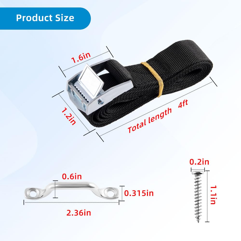 1" x 4ft Battery Tie Down Straps for Boats,Battery Hold Down with Cam Buckle,Stainless Steel Bracket and SS Screws Used for Cooler,Battery Box,Fuel Tank,Luggage Belt,RV