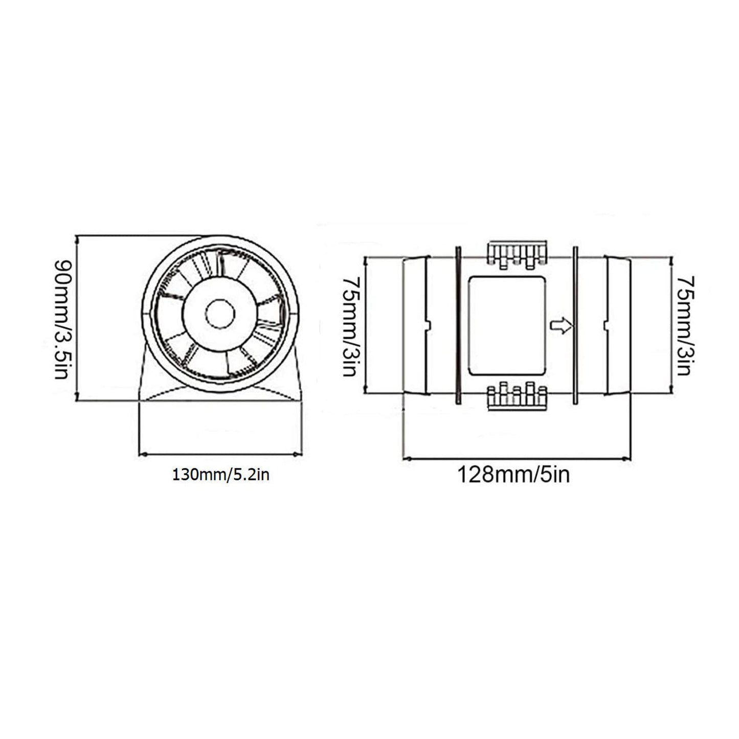 12V Inline Blower, High Air Compact 3 Inch Inline Duct Fan for Ducting