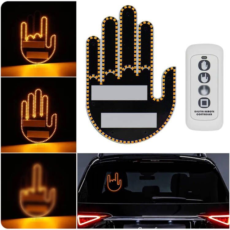 Car Finger Light with Remote Control, Funny LED Gesture Hand Lighting with 3 Modes, Window Sign Light Warning Reminder for Women and Men, Cool Car Gadgets Truck Accessories