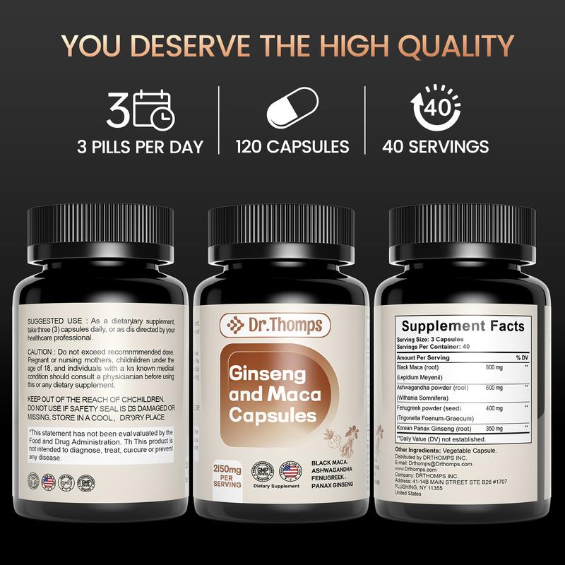 Dr. Thomps 4-in-1 Organic Maca Root Capsules with Ashwagandha, Fenugreek & Ginseng | Energy & Hormone Balance for Men & Women | 120 Vegan Capsules