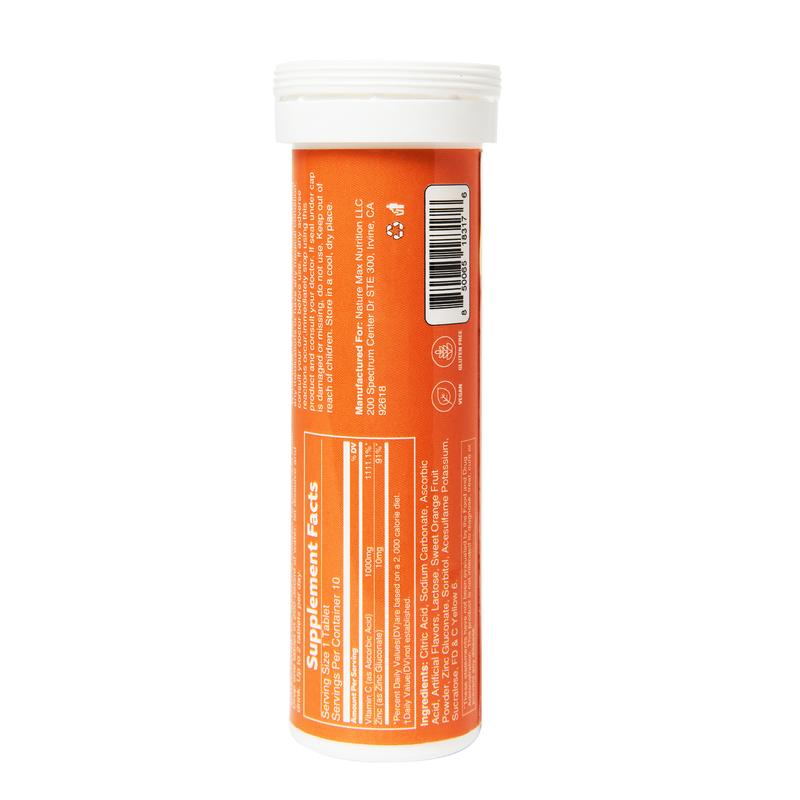 1000mg Vitamin C with 10mg Zinc Effervescent Tablets for Wellness Supplements,Immune Support Supplement with Powerful Vitamin-Orange Flavor-10 Tablets