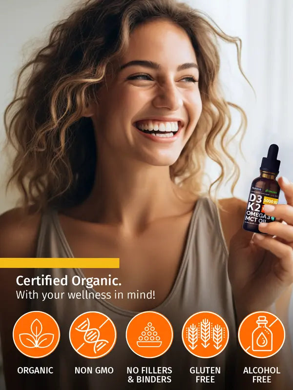 (2-PACK) Organic Vitamin D3K2 Supplement Drops with MCT Oil Omega 3, Liquid Vitamin D3 for Healthcare & Body Defenses - Non-GMO, No Fillers, 2 Fl Oz