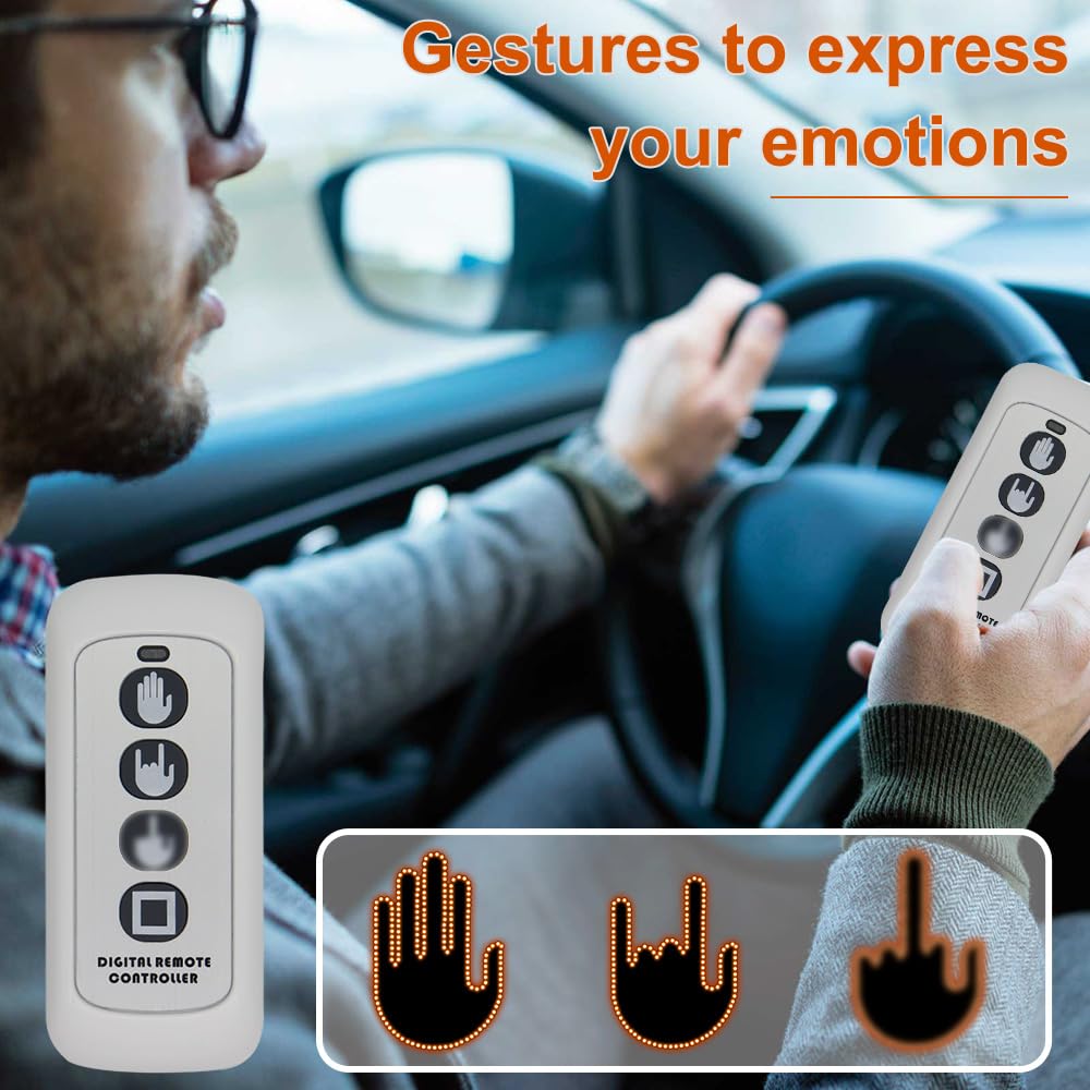 Car Finger Light with Remote Control, Funny LED Gesture Hand Lighting with 3 Modes, Window Sign Light Warning Reminder for Women and Men, Cool Car Gadgets Truck Accessories