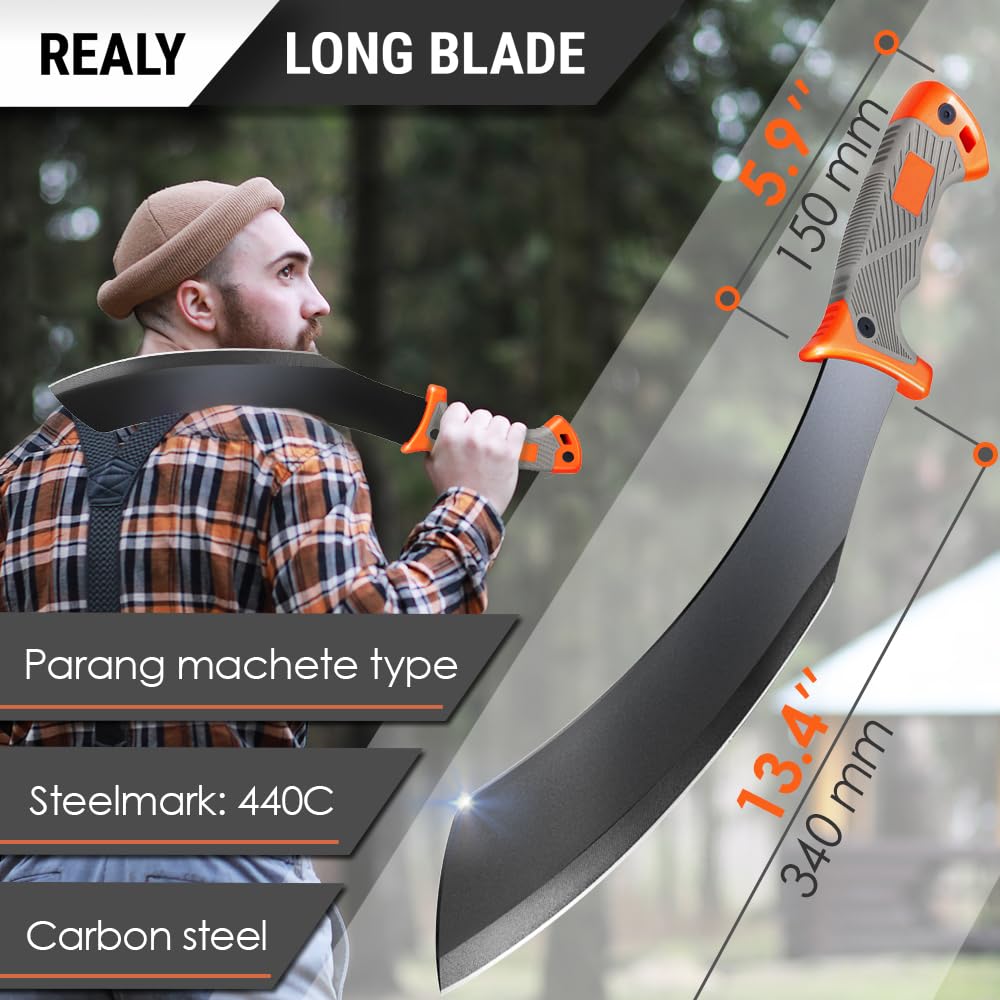 14 Inch Blade Parang Machete with Nylon Sheath - Sharp Blade - Machetes with Rubber Handle and Belt Sheath - Best Brush Clearing Tool - Gardening Bushcraft Hunting Camp Outdoor Parang DM0800