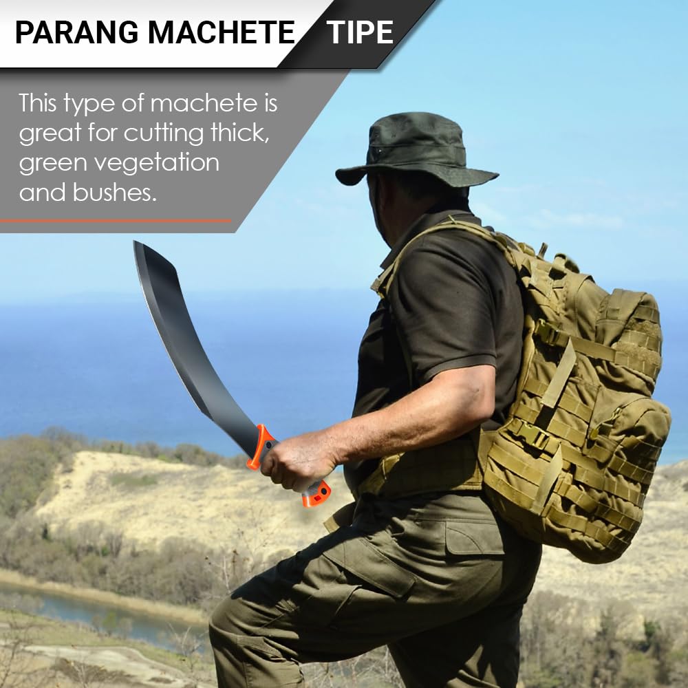 14 Inch Blade Parang Machete with Nylon Sheath - Sharp Blade - Machetes with Rubber Handle and Belt Sheath - Best Brush Clearing Tool - Gardening Bushcraft Hunting Camp Outdoor Parang DM0800