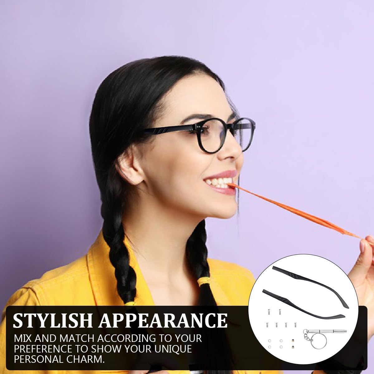1 Pair Black TR90 Plastic Frame Eyeglass Arms Single Teeth Convex Teeth Universal Glasses and Sunglasses Replacement Temple 5mm Width