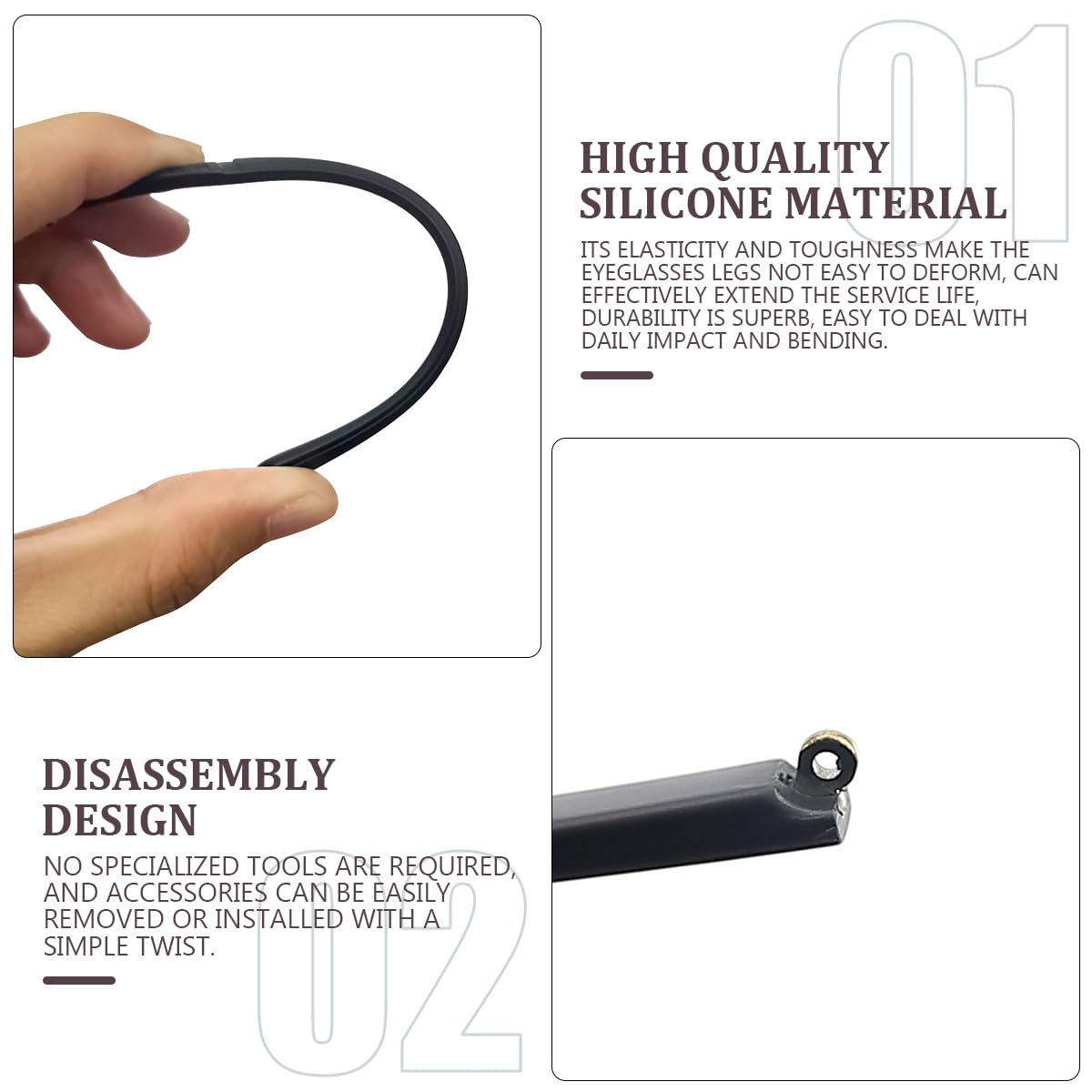 1 Pair Black TR90 Plastic Frame Eyeglass Arms Single Teeth Convex Teeth Universal Glasses and Sunglasses Replacement Temple 5mm Width