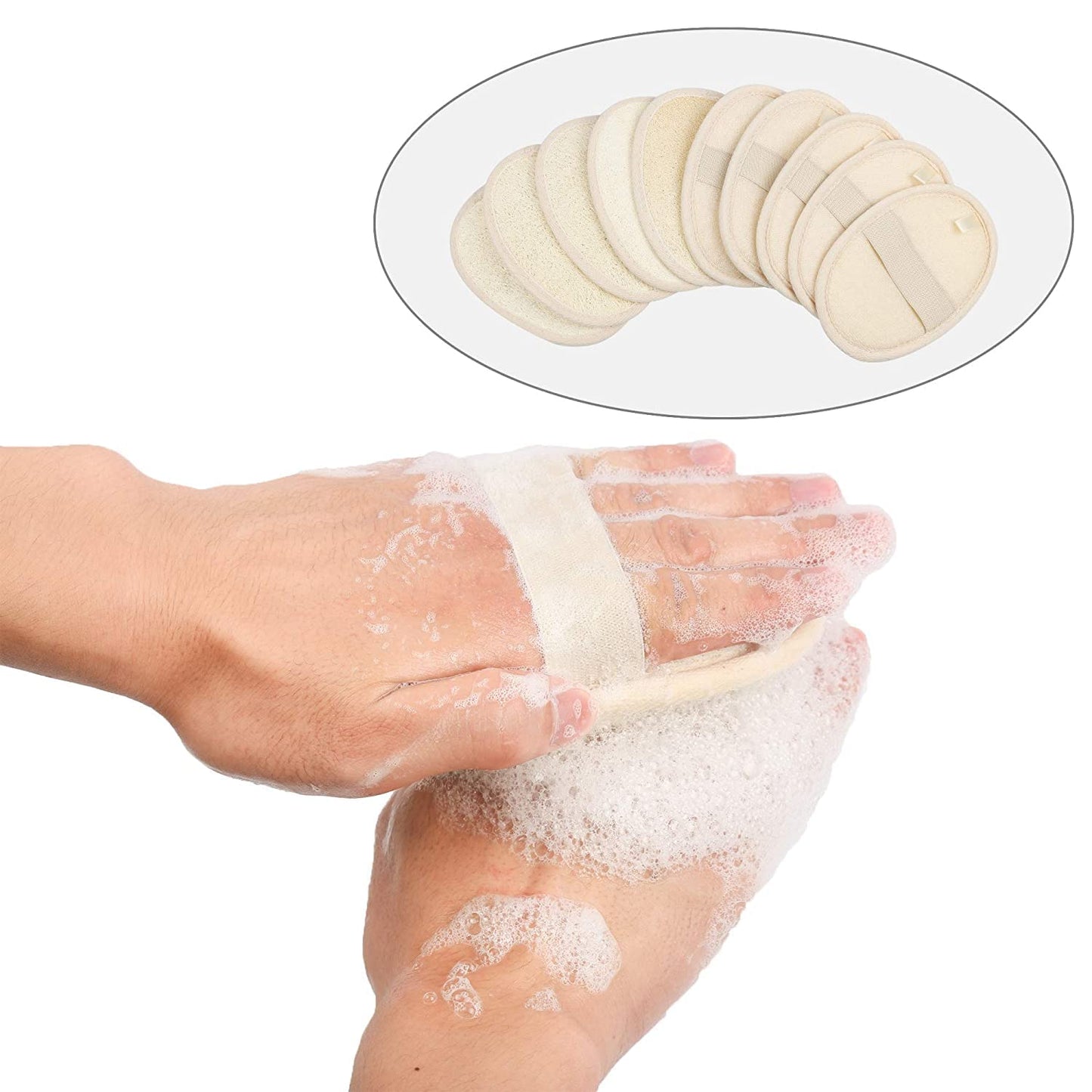 10-Pack Exfoliating Loofah Sponge Pads - Natural Luffa & Terry Cloth, Body Scrubbers for Shower & Bath Mooerca