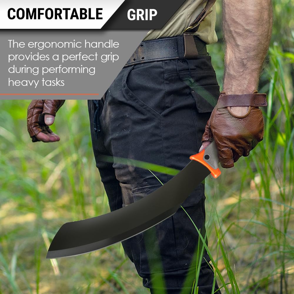 14 Inch Blade Parang Machete with Nylon Sheath - Sharp Blade - Machetes with Rubber Handle and Belt Sheath - Best Brush Clearing Tool - Gardening Bushcraft Hunting Camp Outdoor Parang DM0800