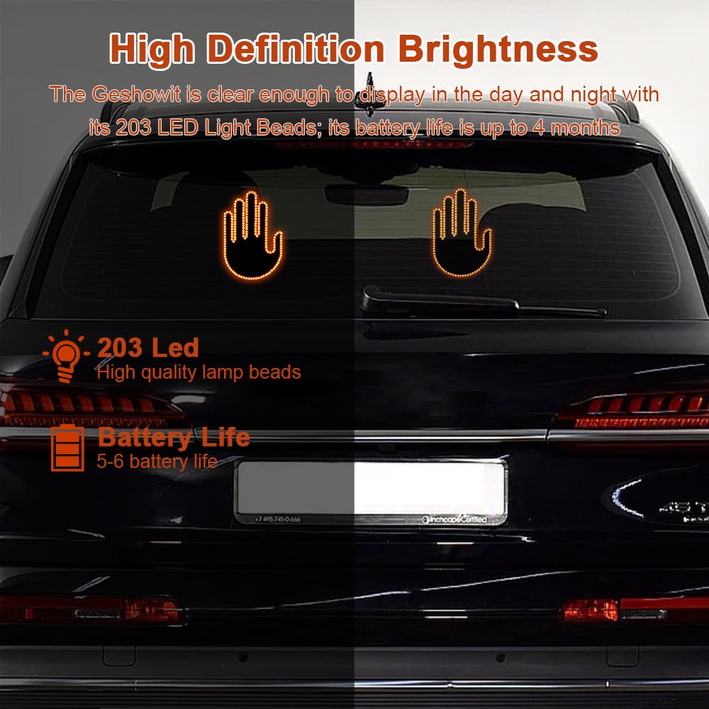 Car Finger Light with Remote Control, Funny LED Gesture Hand Lighting with 3 Modes, Window Sign Light Warning Reminder for Women and Men, Cool Car Gadgets Truck Accessories