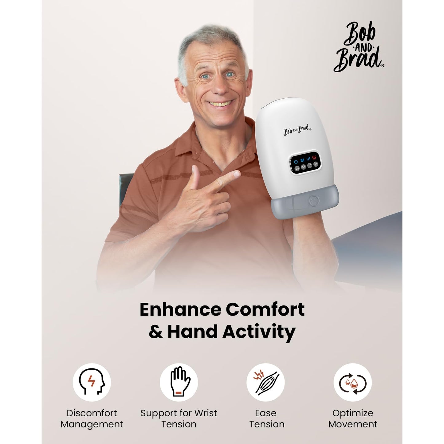 BOB AND BRAD Hand Massager with Heat and Compression, FSA Eligible/HSA Eligible, H60 Cordless Hand Massager for Arthritis and Carpal Tunnel, Pain Relief Heated Wrist Finger Massage, Gifts for Mom Dad
