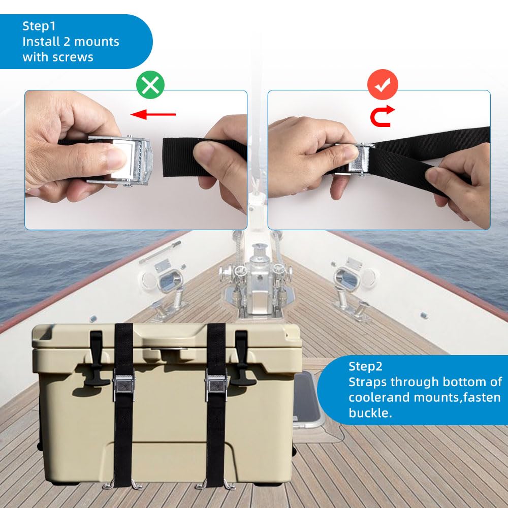 1" x 4ft Battery Tie Down Straps for Boats,Battery Hold Down with Cam Buckle,Stainless Steel Bracket and SS Screws Used for Cooler,Battery Box,Fuel Tank,Luggage Belt,RV