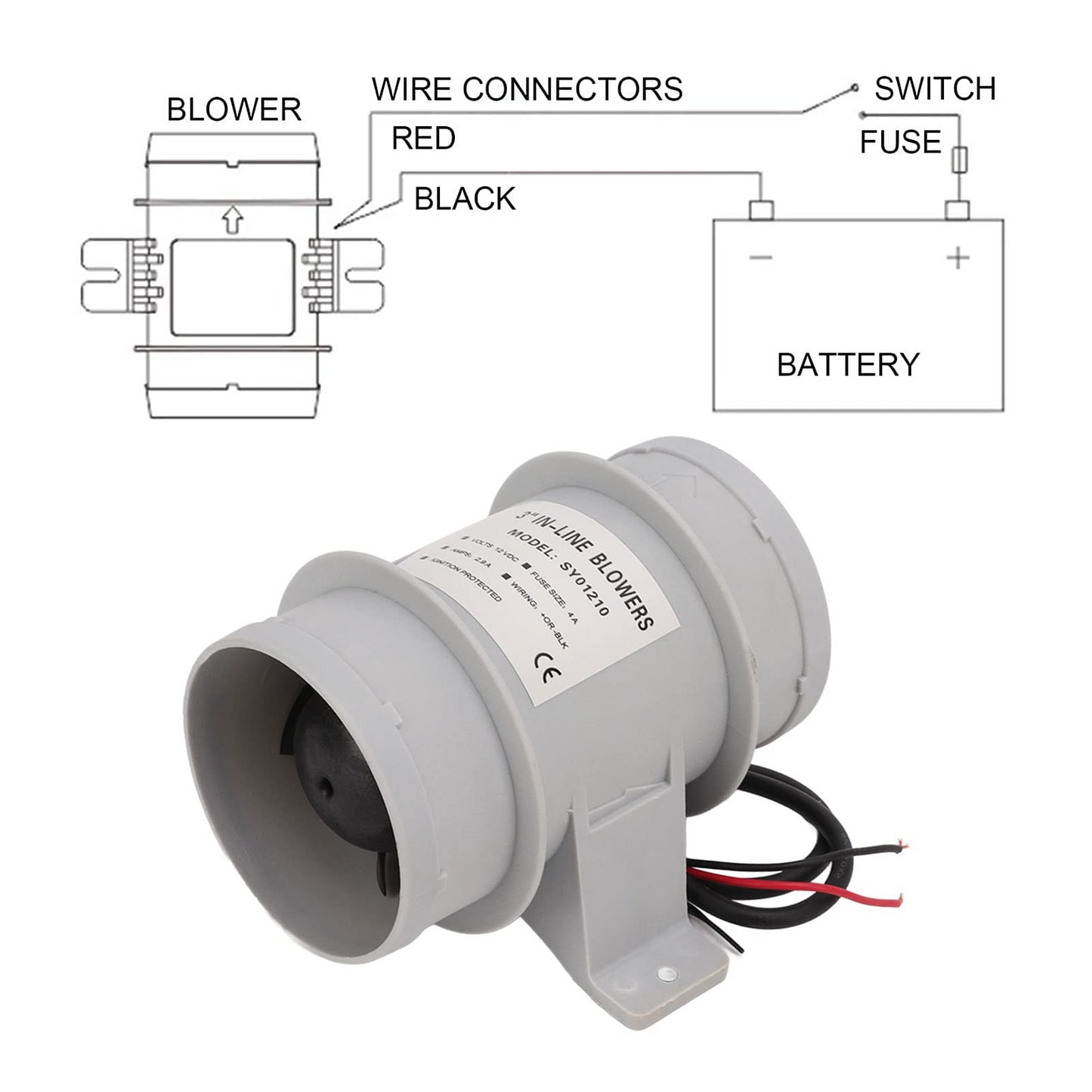 12V Inline Blower, High Air Compact 3 Inch Inline Duct Fan for Ducting