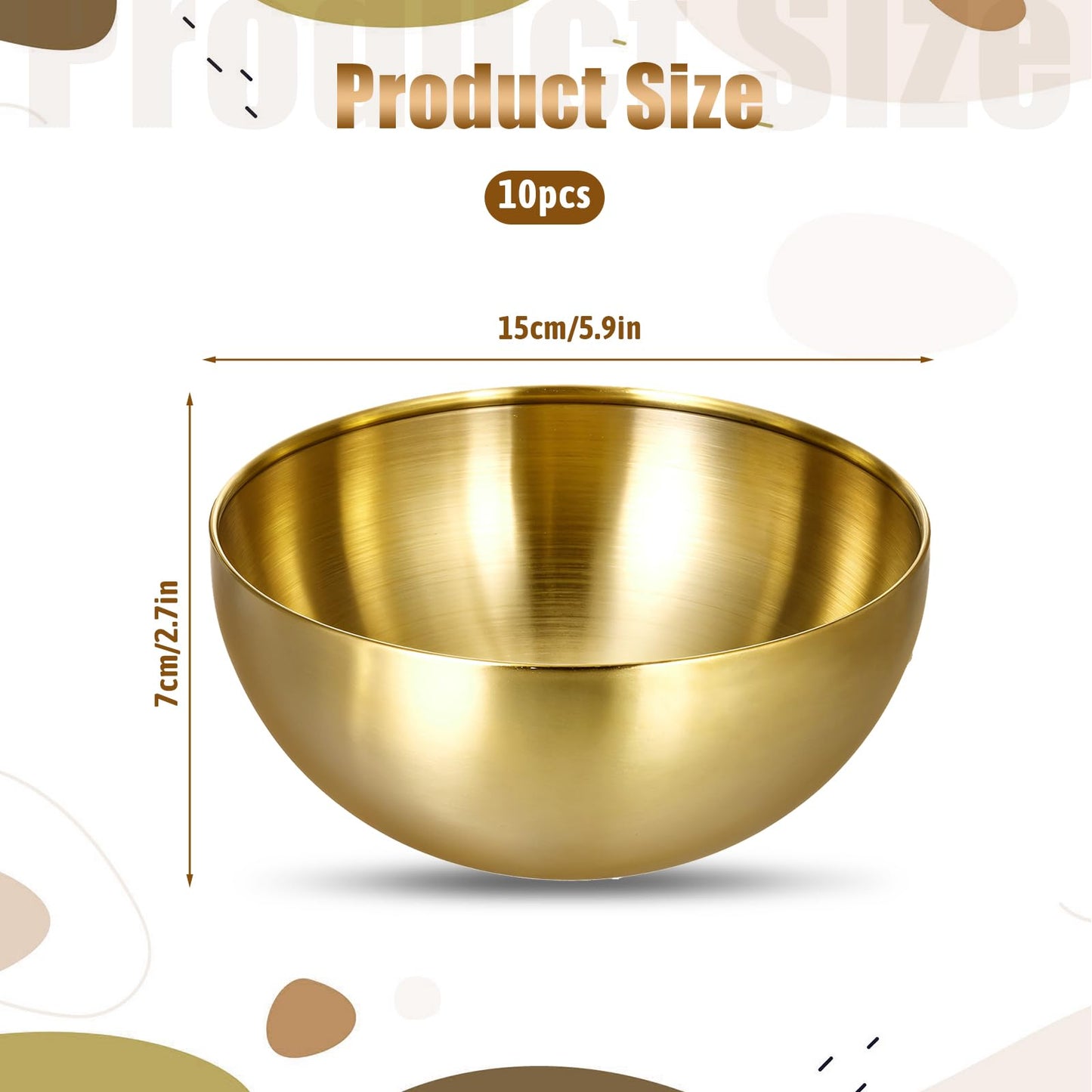 10 Pcs Gold Mixing Bowls Large Stainless Steel Bowls Gold Serving Bowls Decorative Soup Bowl Metal Salad Dessert Cereal Fruit Snack Bowls for Party Baking, Prepping and Serving Food (5.91 Inch)