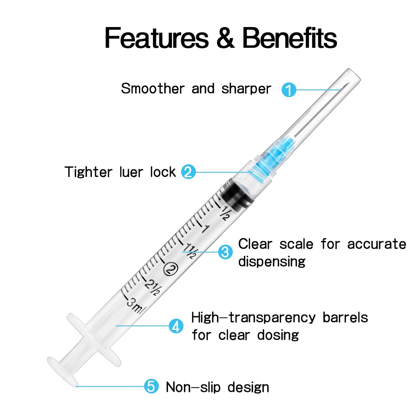 100 Pack 3ml Syringes with Needle, 23 Ga 1.0 inch Needle Luer Lock Syringe, Individually Packaged