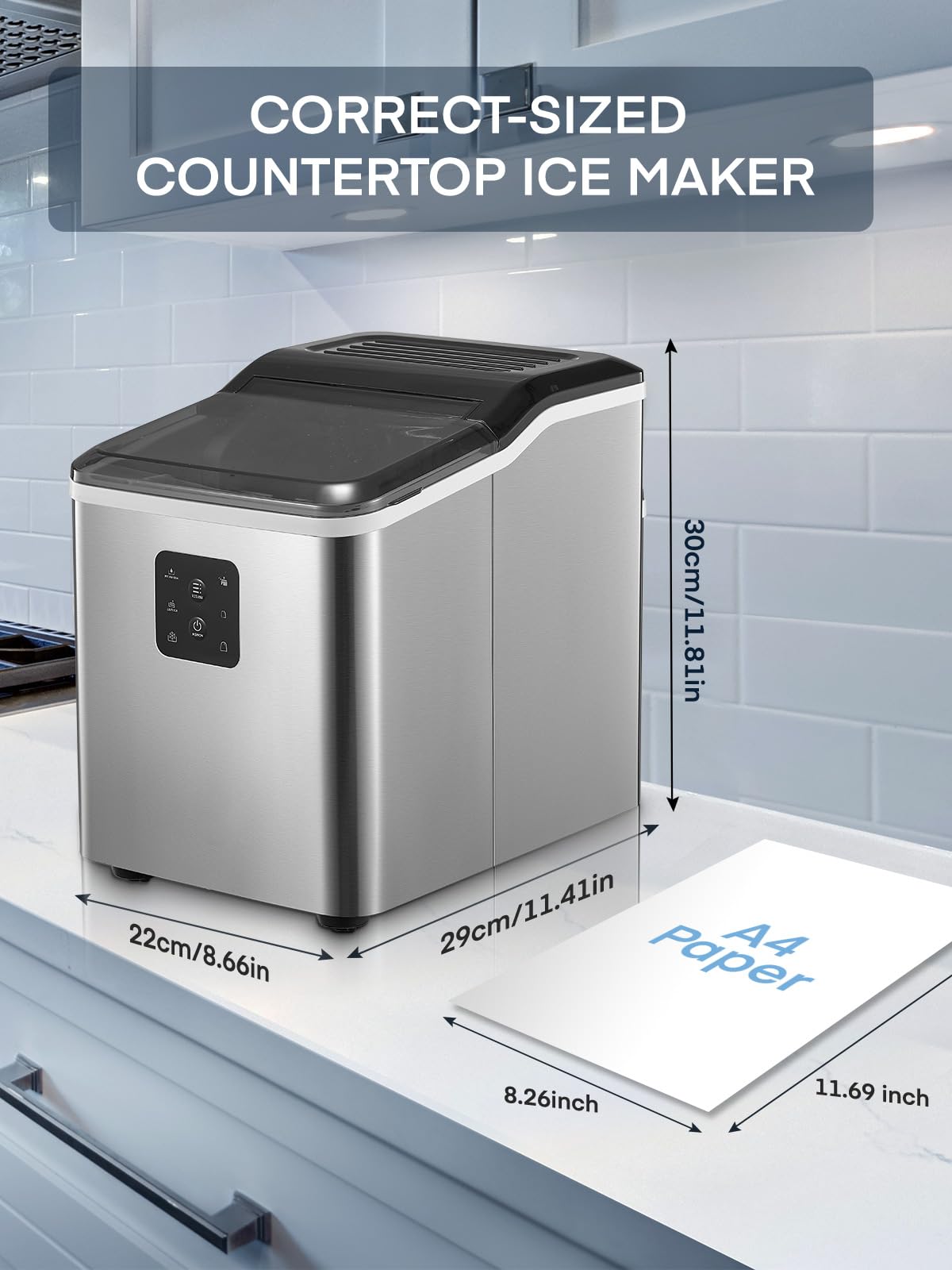 Countertop Ice Maker Machine πΊππππππππ πΊππππ, 9 Bullet Ice in 6 Mins, πππππ 24h, Self-Clean, 2 Ice Sizes, LCD Display, Portable Ice Maker w/Ice Scoop & Basket, Home/Kitchen/Office