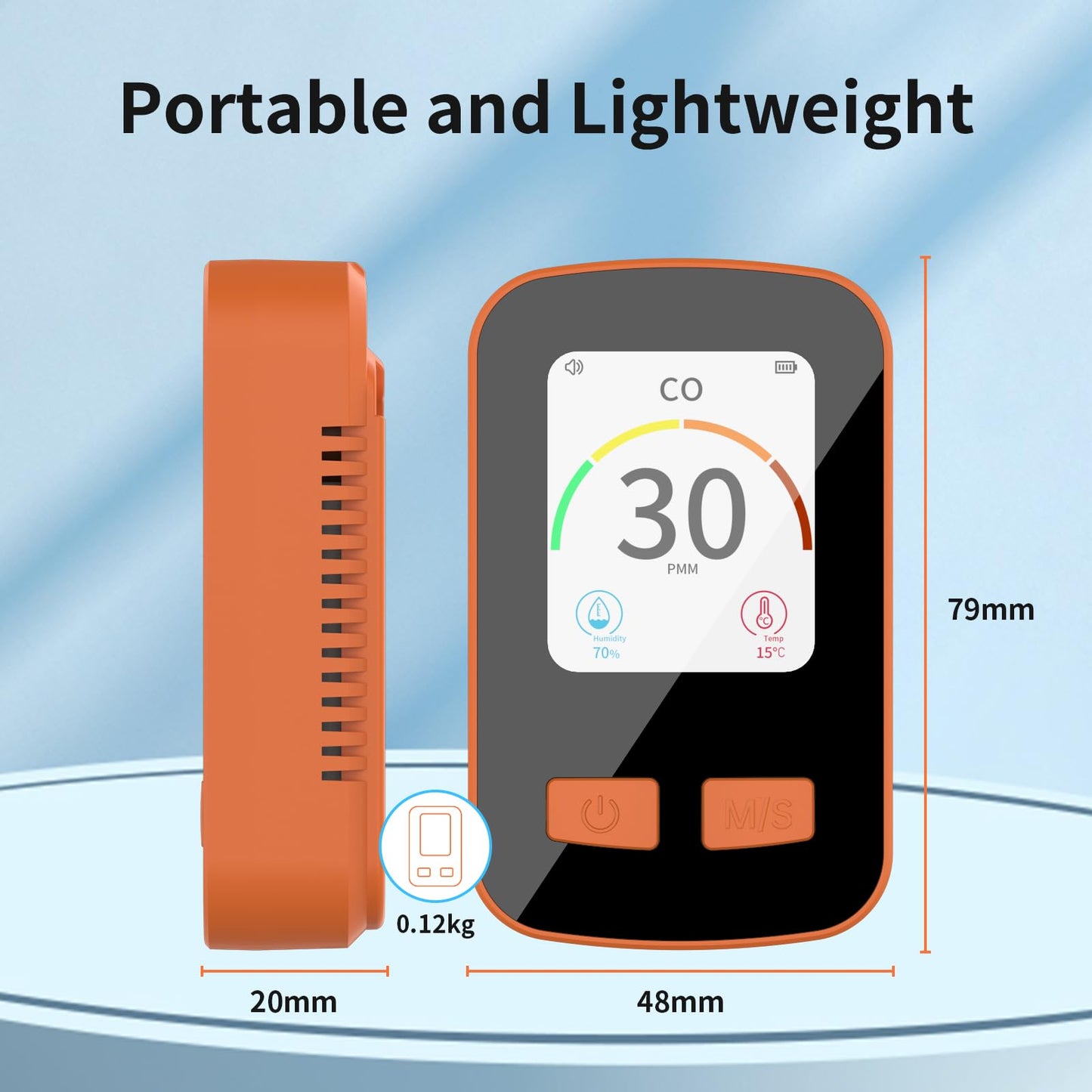 Travel Carbon Monoxide Detector, 3in1 Portable CO Detector for Car Camper Camping, Battery Powered Rechargeable Carbon Monoxide Detectors with Temperature Humidity Sensor for Hotel Rome Home RV Trip