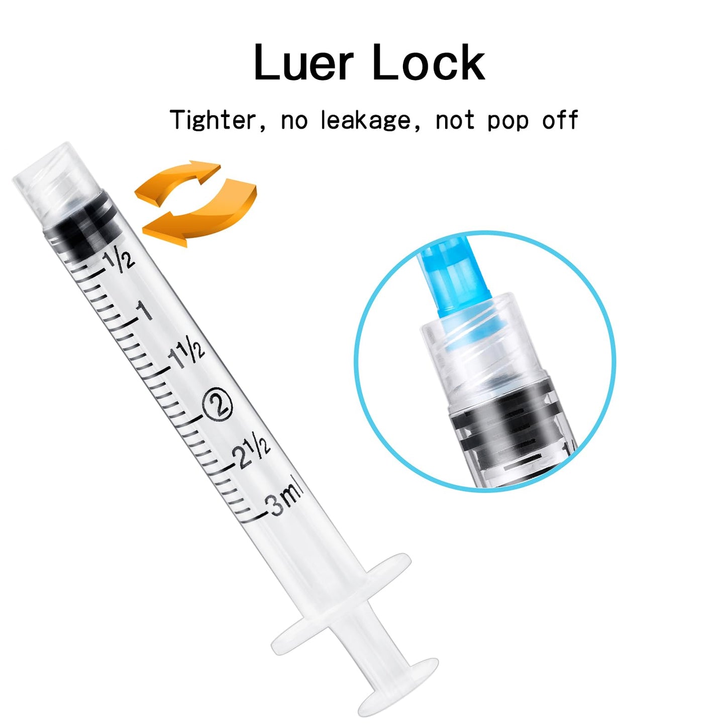 100 Pack 3ml Syringes with Needle, 23 Ga 1.0 inch Needle Luer Lock Syringe, Individually Packaged
