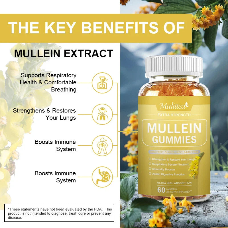 10:1 Mullein Leaf Extract Gummies for Lung Cleanse, Extra Strength 10000 MG US