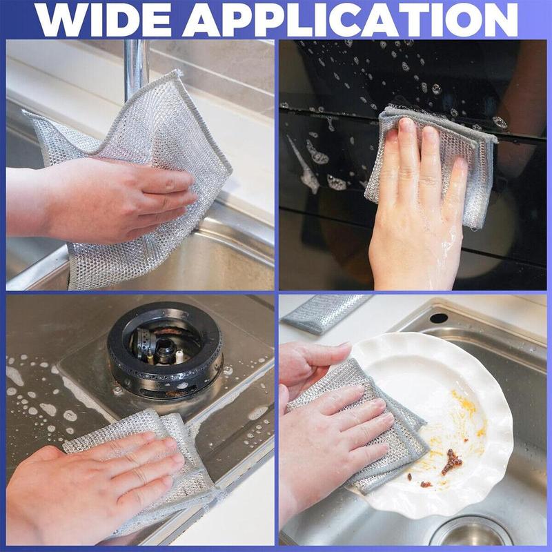 12 counts Steel Wool Dishcloth Non-Scratch Quick Dry Mesh Cloth Dishes Wire Dishwashing Rag Multipurpose Kitchen Dish Cloths Scouring Pads Multi-Use Scrubbers, Bulk Rags Net Rags for Washing Dishes Cleaning Fruit or Wet Dry Durable Cleaning Pads