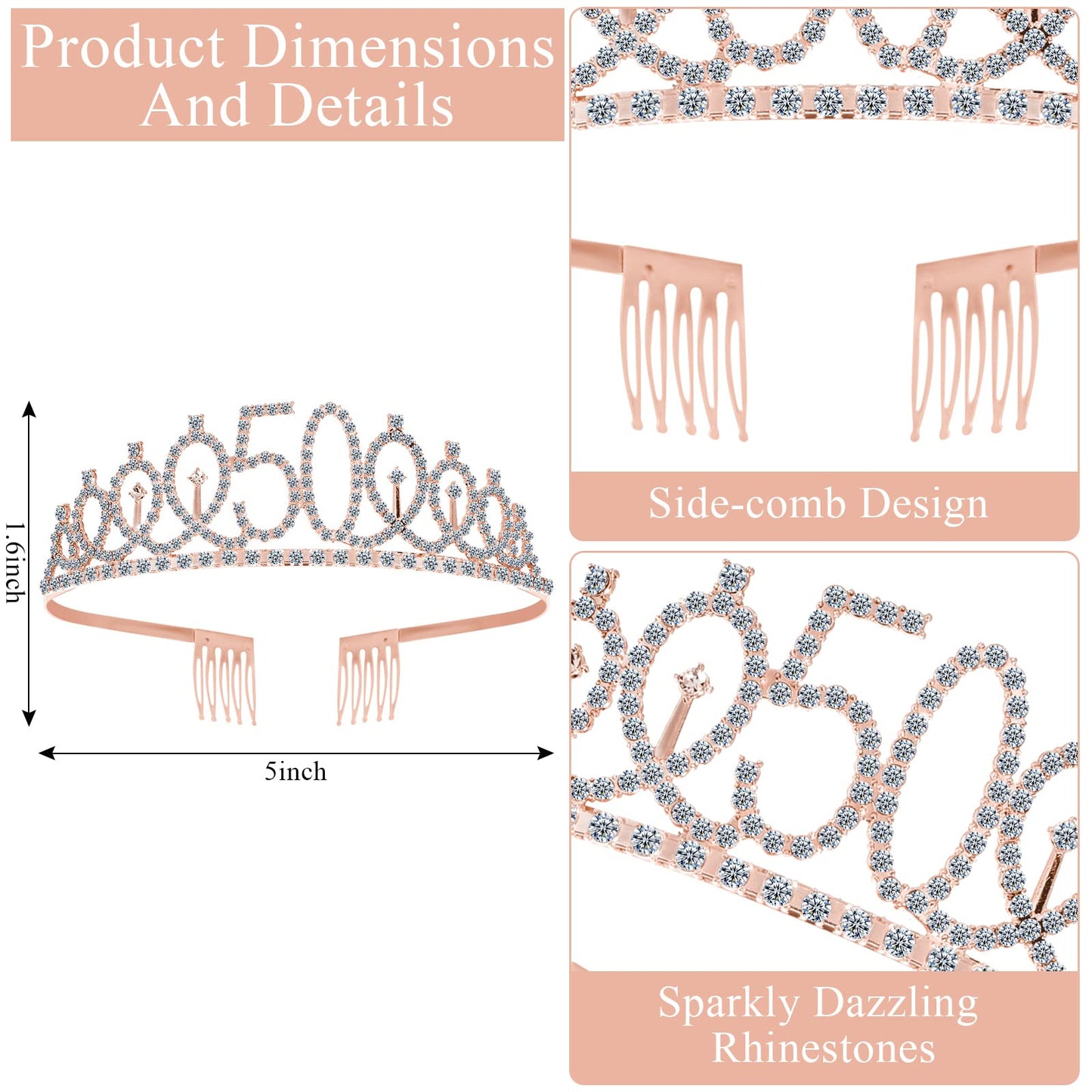 10 Pcs 50th Birthday Decorations for Women Rose Gold 50th Birthday Glitter Glasses Birthday Sash and Tiara 50th Birthday Accessory for Birthday Party