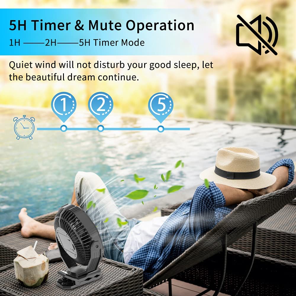 HandFan Upgraded Golf Cart Fan-10000mAh Portable Strengthen Clip on Fan Rechargeable battery Operated, 8 Inch Cordless Fan with Hook for Camping, Beach, Tent, Treadmill, Desk, Bed, RV, Office