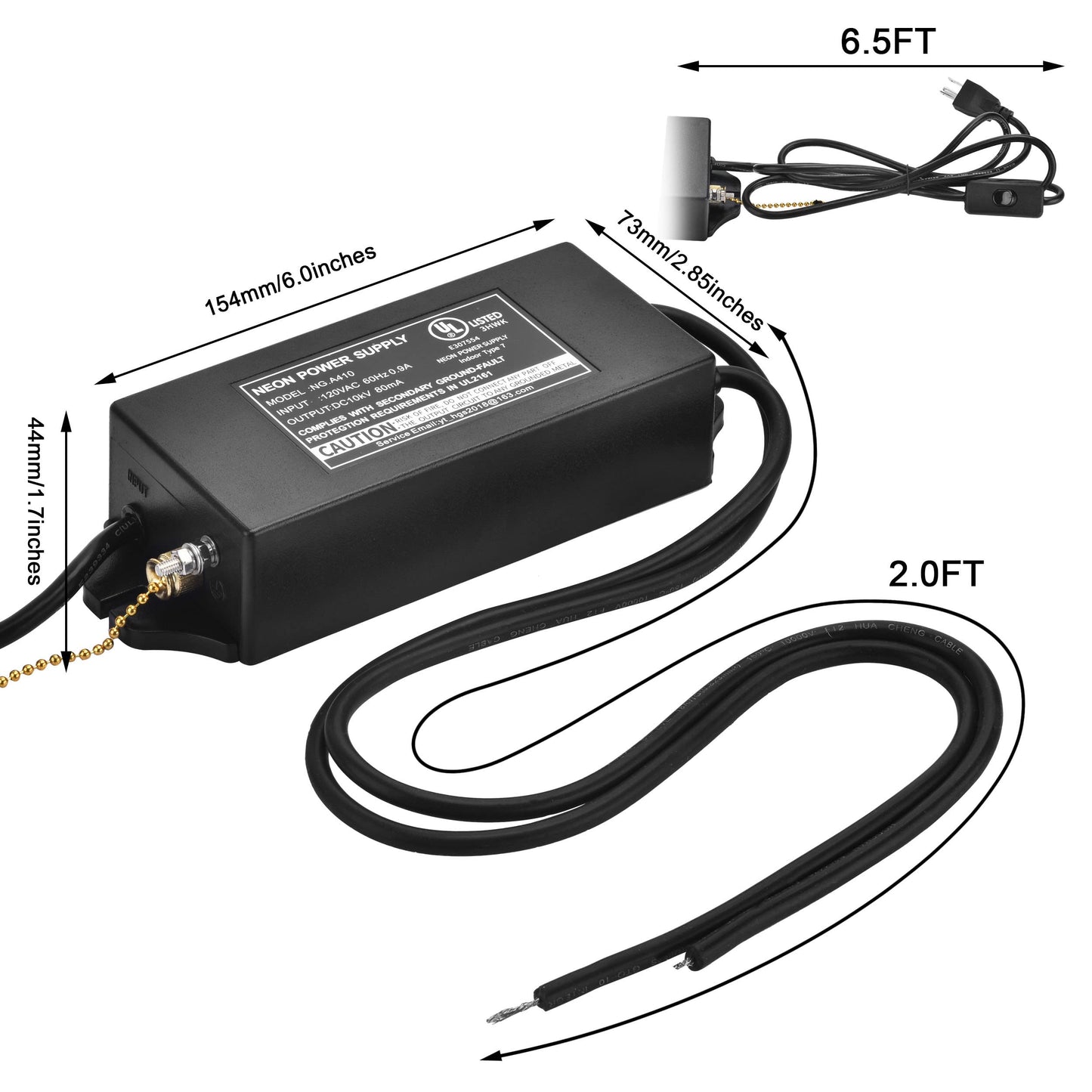 10KV 10000V Power Supply for Glass Neon Sign Electronic Neon Light Beer Signs Bar Lights Transformer 120V 50/60Hz(UL Approval)