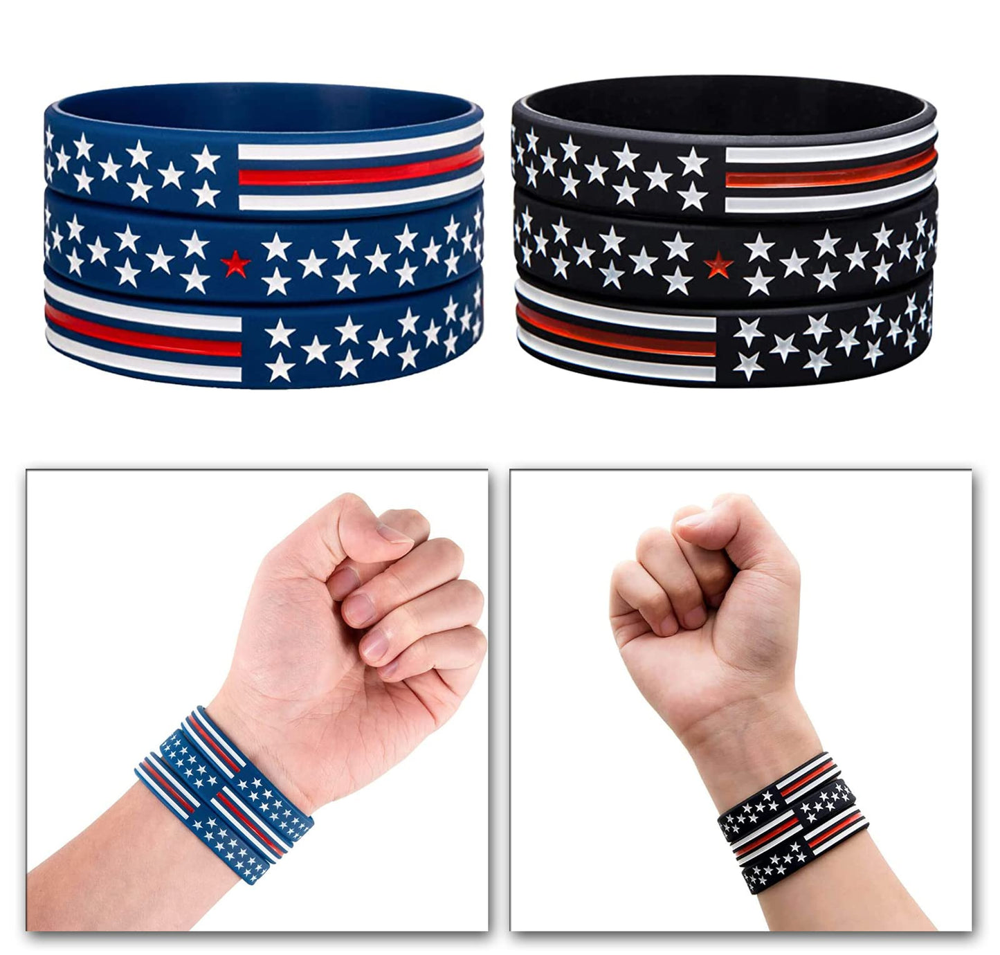 COYOUCO 10 Pack American Flag Bracelets -Thin Red Line Silicone Rubber Wristband Stretch Set for Americanism, Patriotic, Holiday, Army and Sport Fans, ndependence Day, Gifts for Teens Men Women