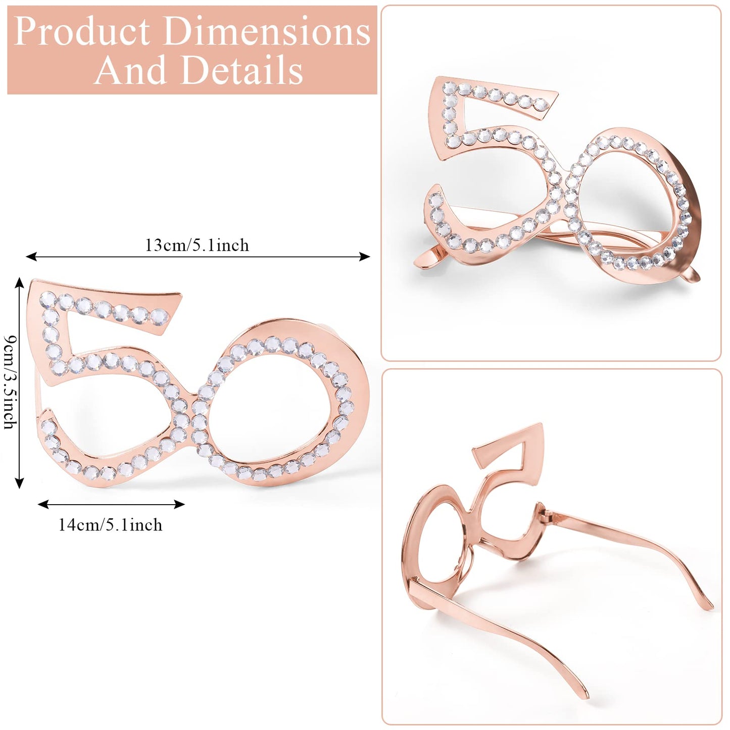 10 Pcs 50th Birthday Decorations for Women Rose Gold 50th Birthday Glitter Glasses Birthday Sash and Tiara 50th Birthday Accessory for Birthday Party