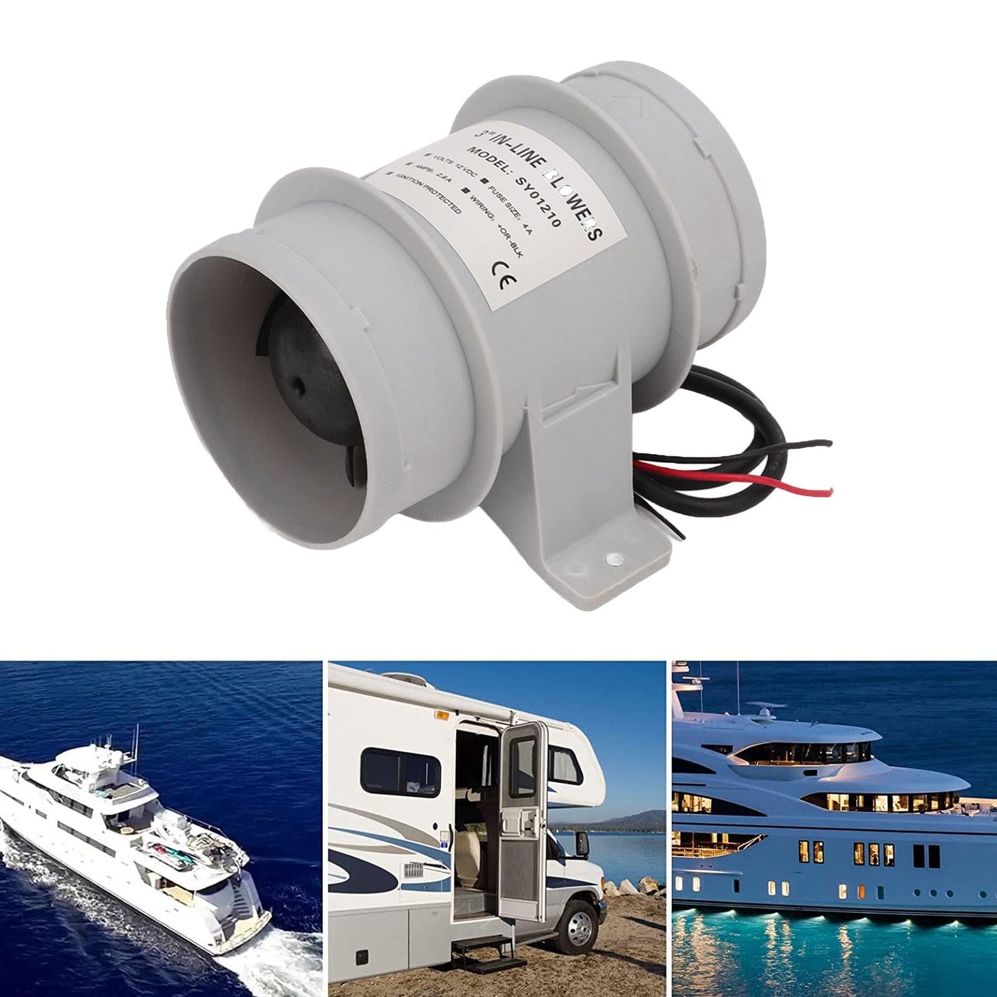 12V Inline Blower, High Air Compact 3 Inch Inline Duct Fan for Ducting