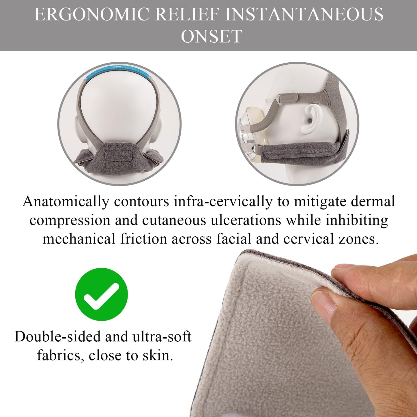 CPAP Neck Pad for CPAP Headgear Straps, CPAP Neck Pad Cushion, Fleece Comfort Mask Strap Cover, CPAP Accessories, Pressure Relief(Gray)