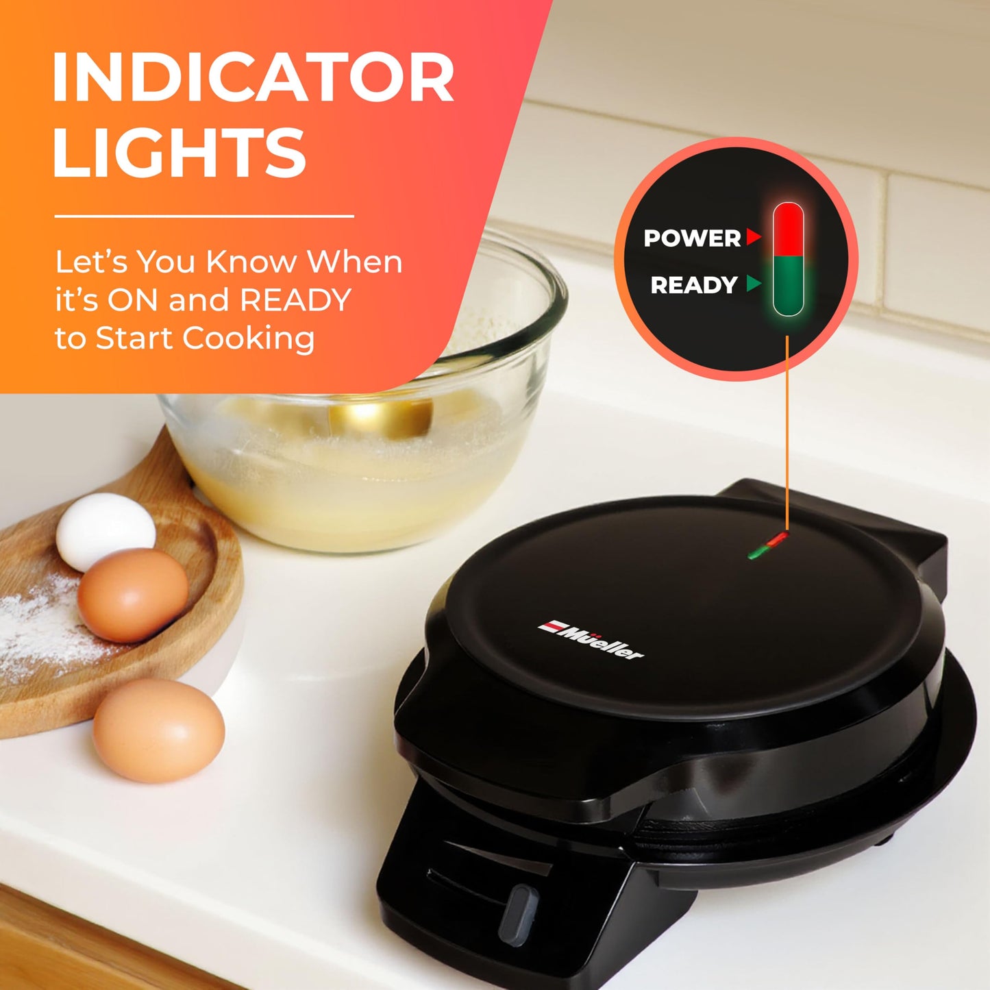 Mueller Heart 5 Waffle Maker, Norwegian Waffle Iron, Adjustable Browning Control & Nonstick, Cool Touch Handle, Easy to Clean, Small Kitchen Appliances