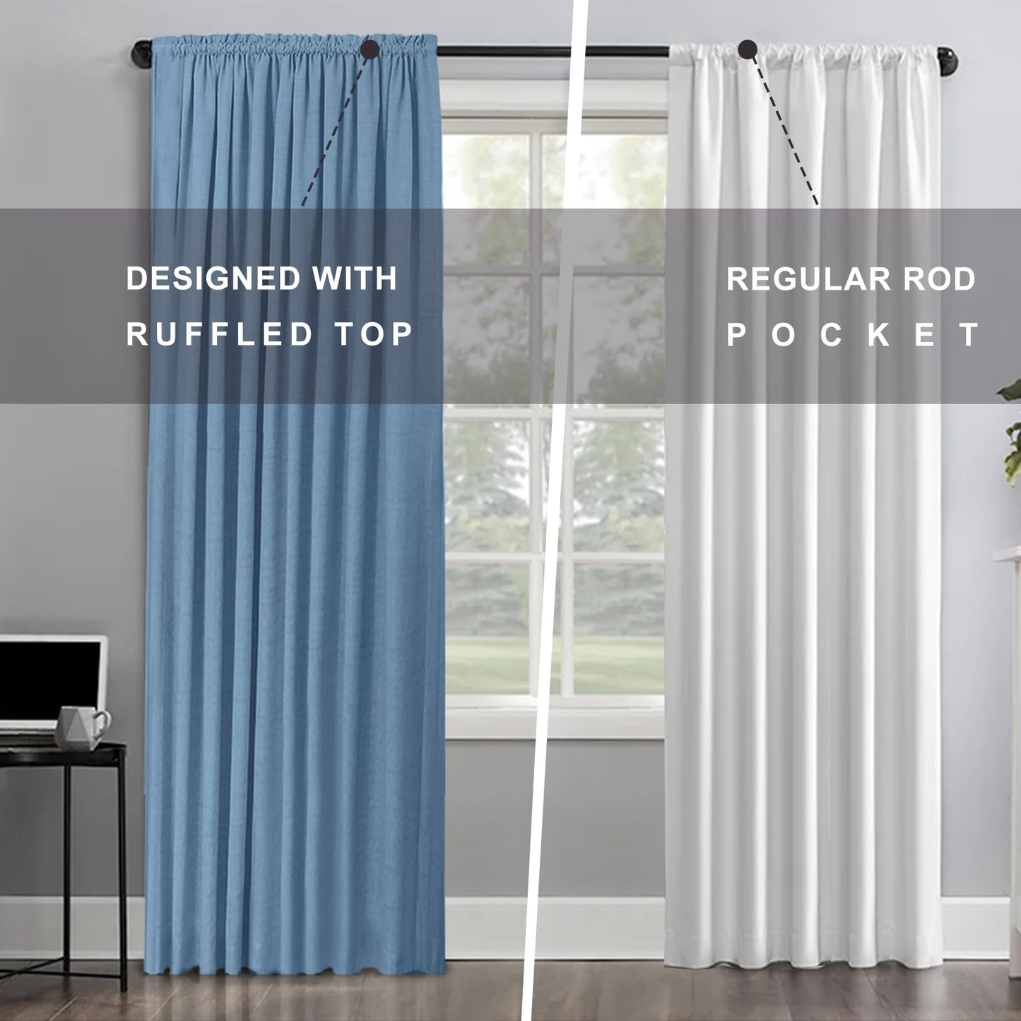 100% Blackout Shield Linen Blackout Curtains 96 Inches Long 2 Panels Set, Blackout Curtains for Bedroom/Living Room, Thermal Insulated Rod Pocket Window Curtains & Drapes, 50W X 96L, Blue