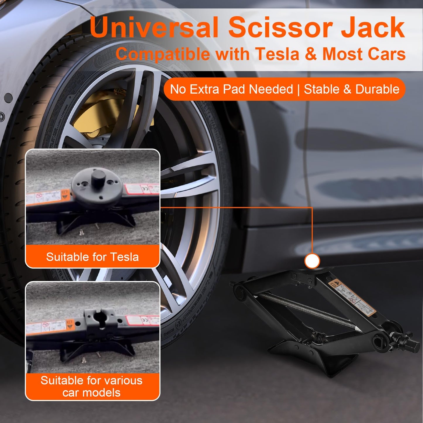 Car Jack Kit for Tesla Model 3/S/X/Y – 2.5 Ton Scissor Jack with Tesla Jack Pads & Tesla Tire Repair Kit for Spare Tire Changing and Repair Tools