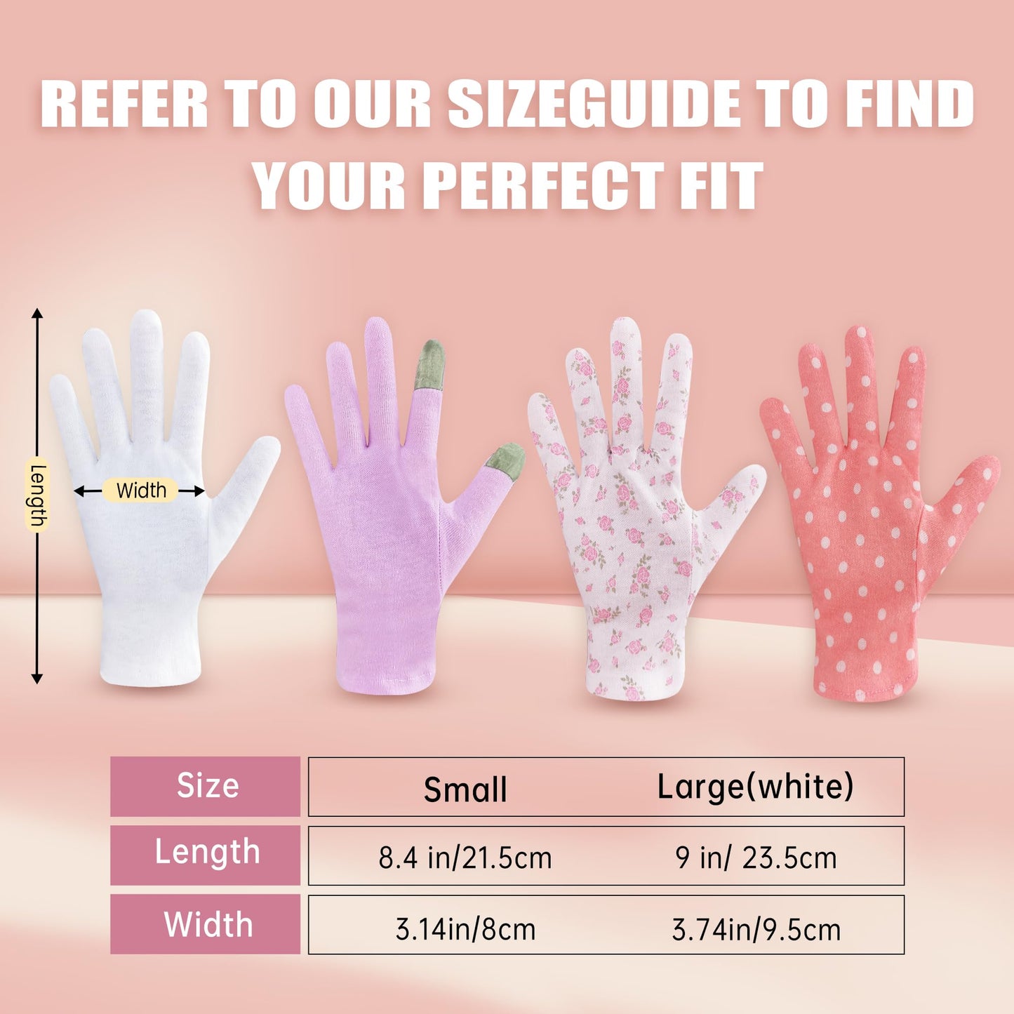 HandLove 12 Pairs Premium 100% Cotton Gloves, Dry Hands & Eczema, Overnight Lotion & Spa Treatment for Women & Men, Reusable | White Floral Dots