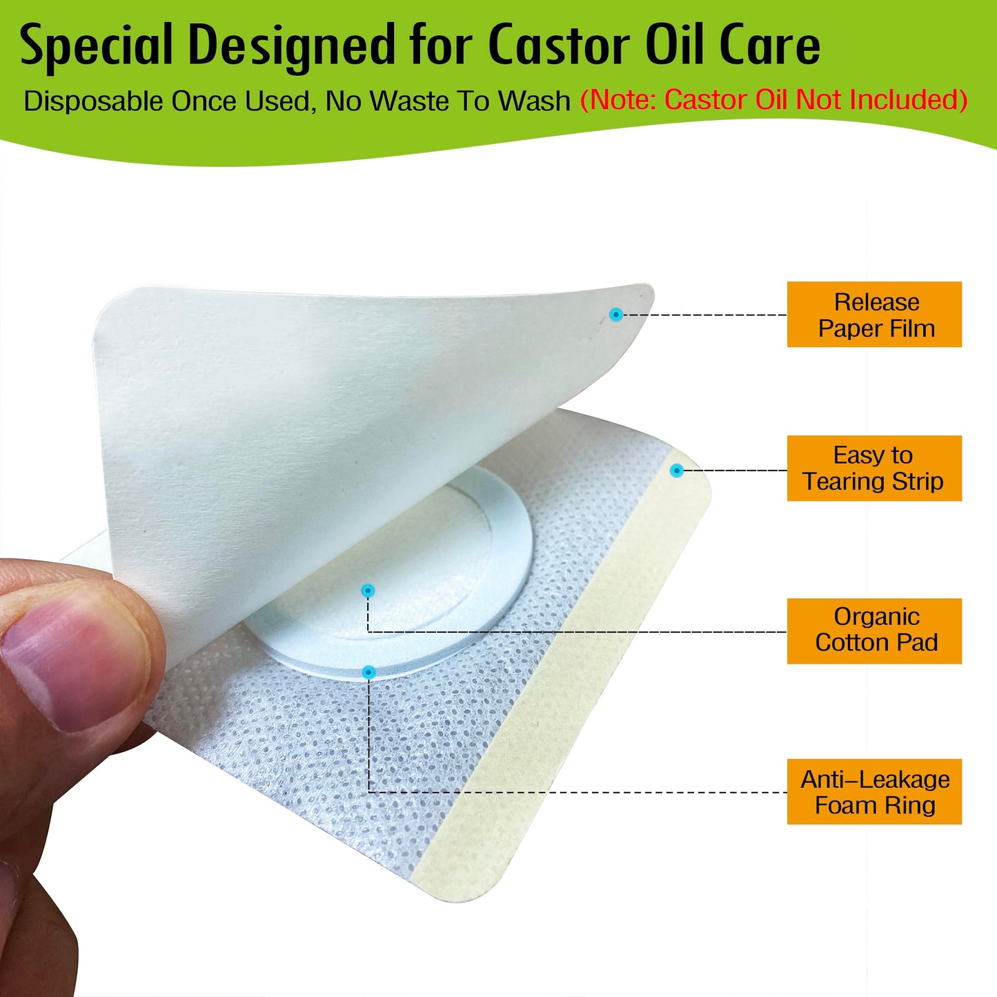 12Pcs Hypoallergenic Castor Oil Pack Wrap for Belly Button, 3.2 x 3.2 inches Disposable, Self-Adhesive, and Highly Absorbent Castor Oil Wraps Patch Pads - White