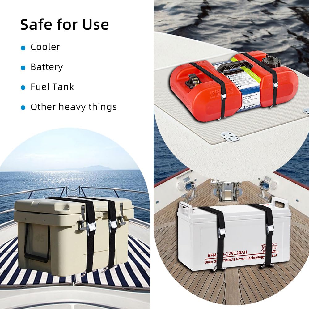 1" x 4ft Battery Tie Down Straps for Boats,Battery Hold Down with Cam Buckle,Stainless Steel Bracket and SS Screws Used for Cooler,Battery Box,Fuel Tank,Luggage Belt,RV