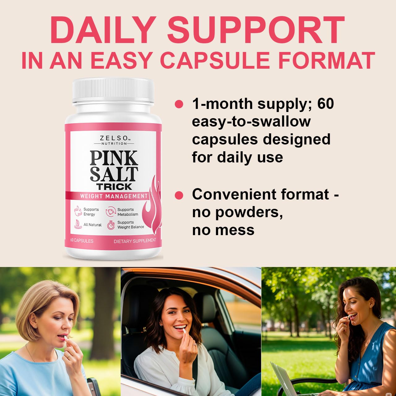 (3 Pack) Pink Salt Weight Trick Capsules - New Pink Salt Trick for Weight, Energy & Metabolism Support Supplement, New Advanced Formula, 180 Capsules for 3 Months