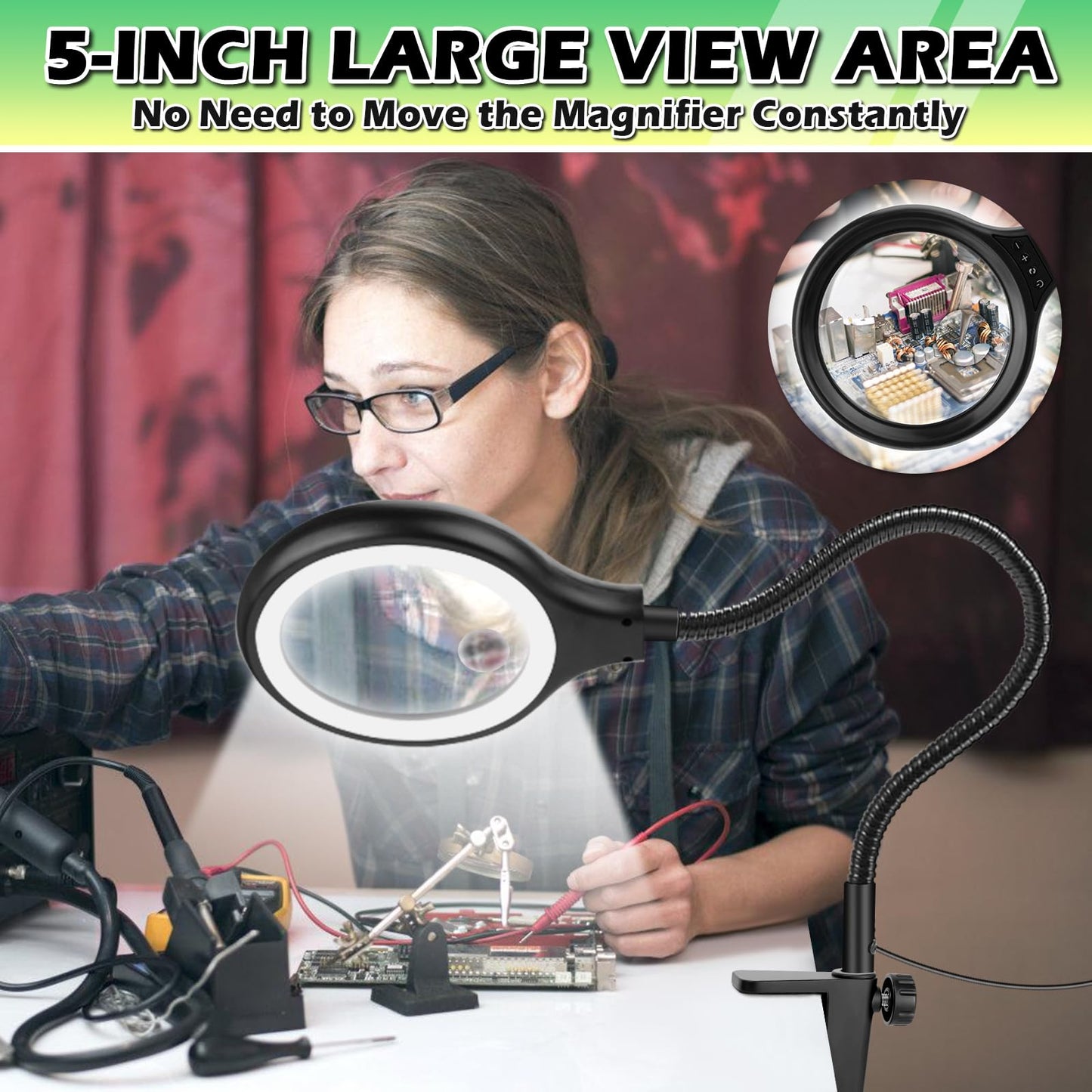 10X 30X Large Floor Magnifying Glass with Light and Stand,36 LED Flexible Gooseneck Floor Magnifying Lamp,Clip on Lighted Magnifiers for Reading,Sewing,Crafts,Painting,DIY,Close Work