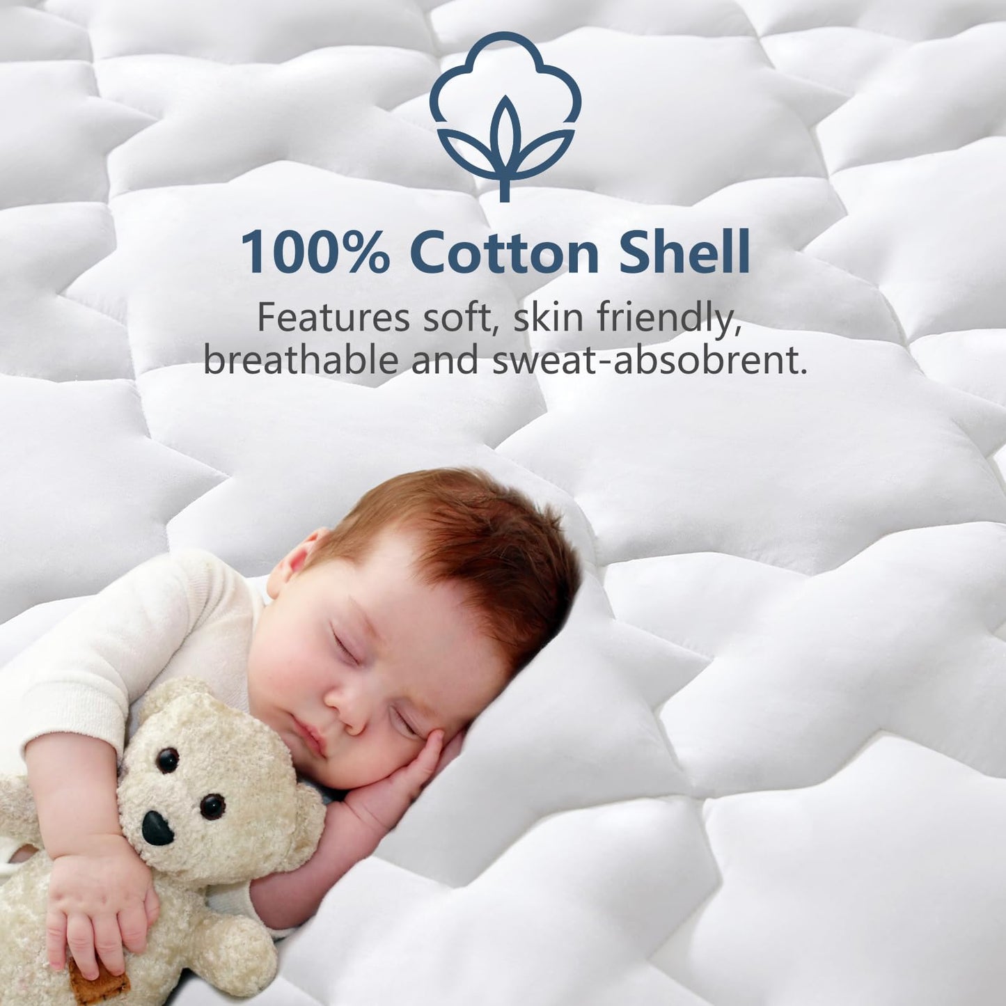 CozyLux Short Queen Mattress Pad for RV Camper Cotton Cooling Deep Pocket up to 21" Mattress Cover Non Slip Breathable and Soft Fitted Mattress Topper Thick Pillowtop Pad 450GSM (60x75) Inches White